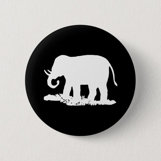 Black and White Elephant Silhouette Pinback Button (Front)