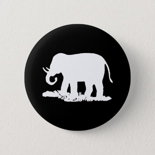 Black and White Elephant Silhouette Pinback Button