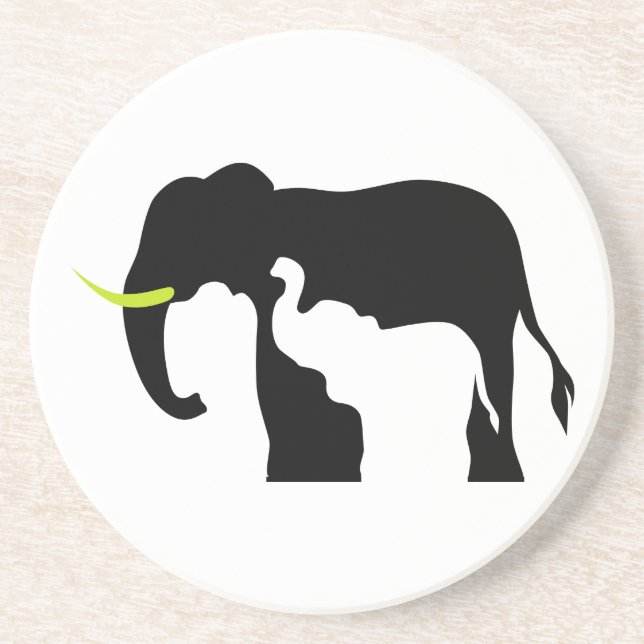 Black and White Elephants Drink Coaster (Front)