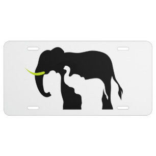 Black and White Elephants License Plate