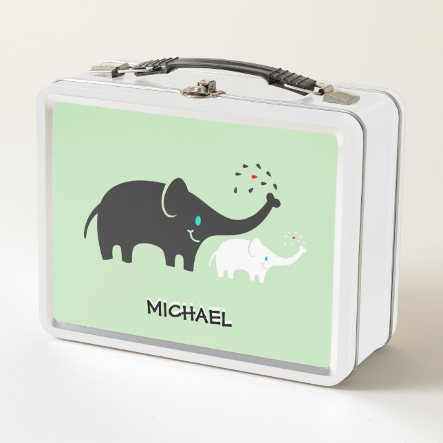 Black And White Elephants Metal Lunch Box (Front)