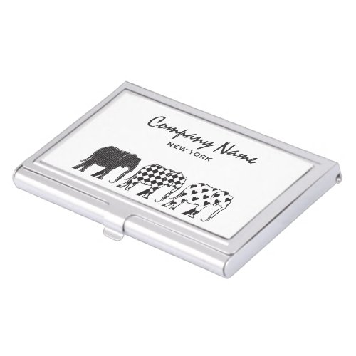 Black and White Elephants Simple Pattern Modern Business Card Holder