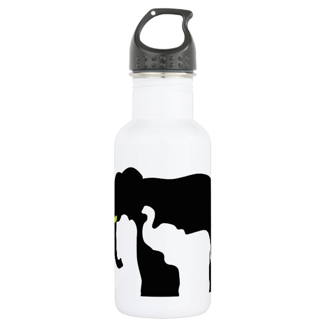 Black and White Elephants Stainless Steel Water Bottle (Front)