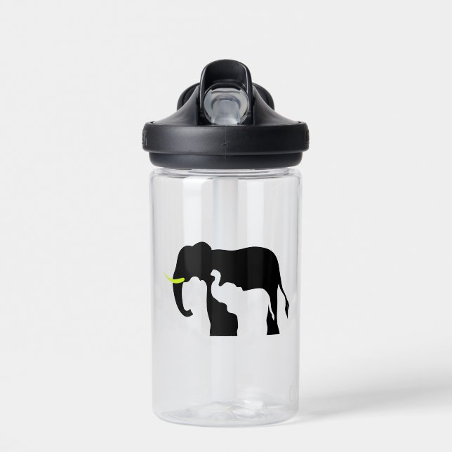 Black and White Elephants Water Bottle (Front)