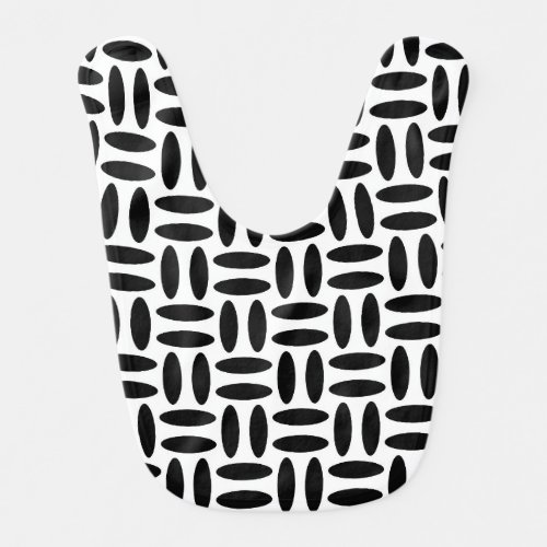 black  and white elliptical circular pattern baby bib