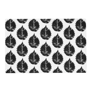 Black and White Elm Leaf Print Placemat