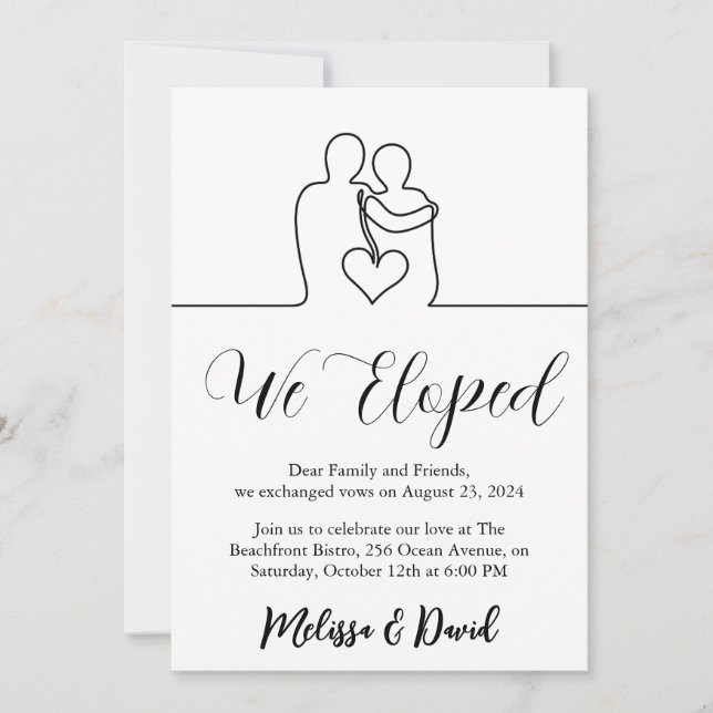 black and white elopement reception invitation (Front)