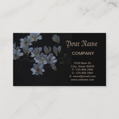 Black and white Embroidery magnolia flower Business Card