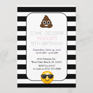 black and white emoji birthday invitation