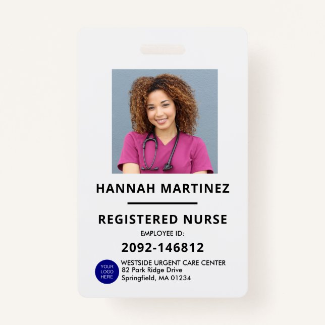 Black and White Employee Photo ID Hospital Badge (Front)