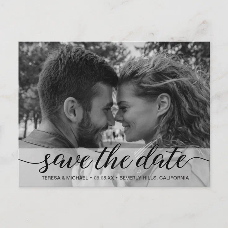 Black and White Enagement Photo Save the Date Postcard | Zazzle