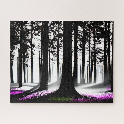 Black and White Enchanting Purple Forest Jigsaw Puzzle