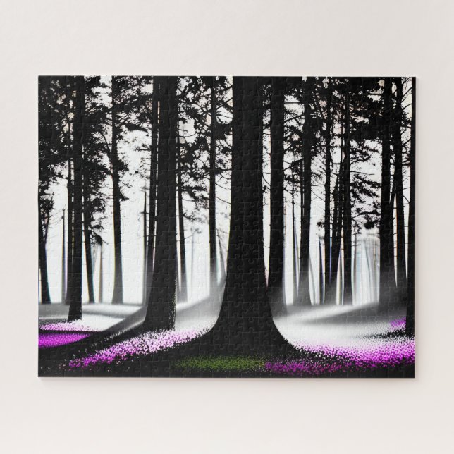 Black and White Enchanting Purple Forest Jigsaw Puzzle (Horizontal)