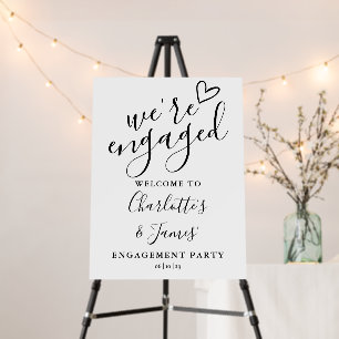 Black And White Engagement Party Welcome Sign