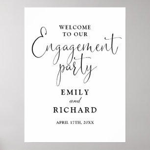 Black And White Engagement Party Welcome Sign