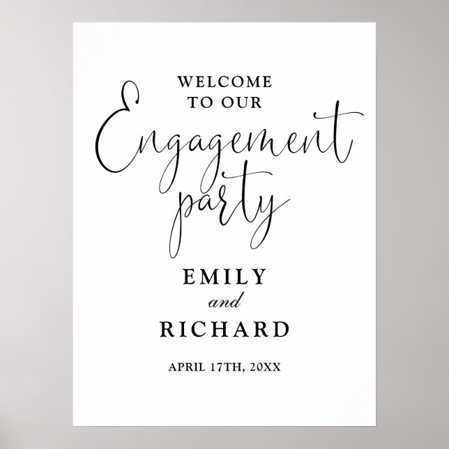 Black And White Engagement Party Welcome Sign (Front)