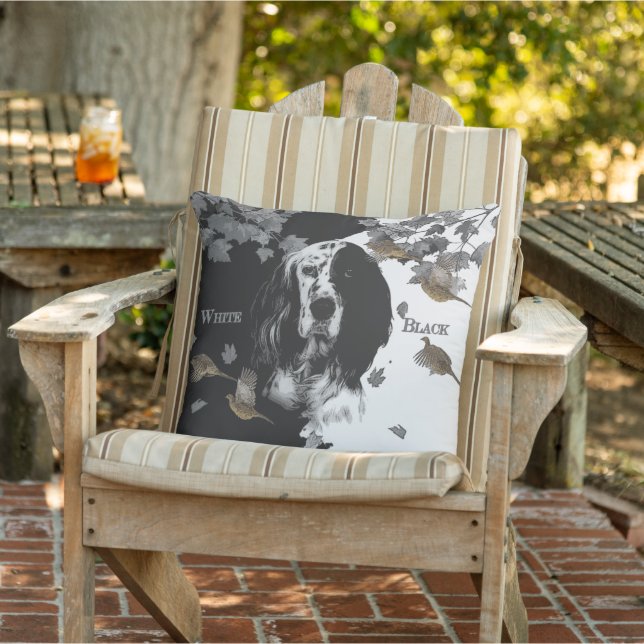 Black and white English setter Outdoor Pillow (Chair)