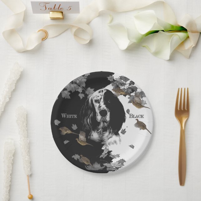 Black and white English setter  Paper Plates (Wedding)