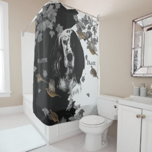 Black and white English setter  Shower Curtain