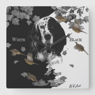 Black and white English setter Square Wall Clock