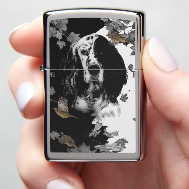 Black and white English setter  Zippo Lighter (In Hand)