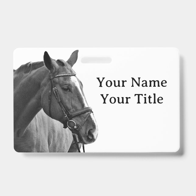 Black and White Equestrian Horse ID Badge (Front)