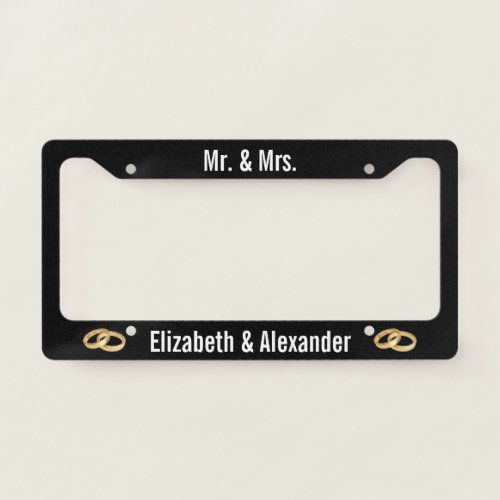 Black and White Est Wedding Date Mr  Mrs Licen License Plate Frame