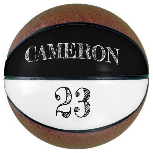 Black and white etch writing custom name number basketball