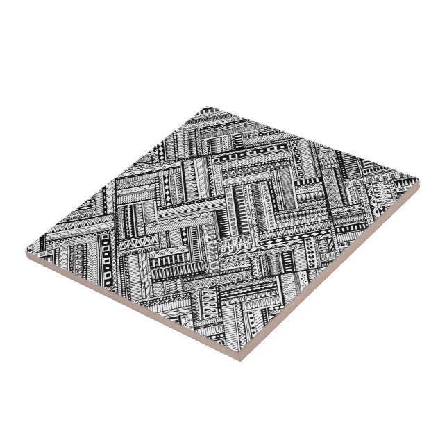Black and White Ethinic Mix Pattern Ceramic Tile (Side)