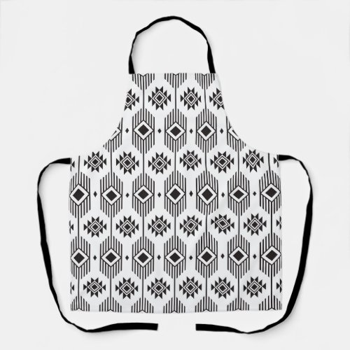 Black and white ethnic ikat geometric pattern apron