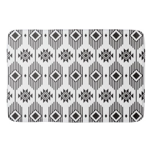 Black and white ethnic ikat geometric pattern bath mat