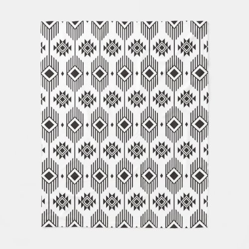 Black and white ethnic ikat geometric pattern fleece blanket