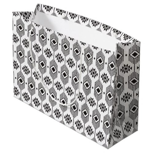 Black and white ethnic ikat geometric pattern large gift bag
