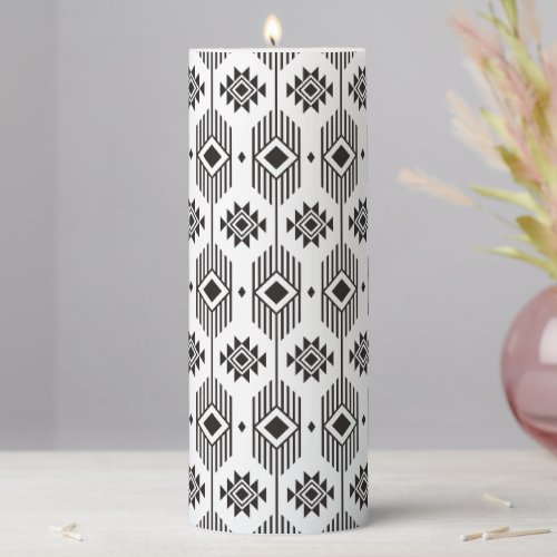 Black and white ethnic ikat geometric pattern pillar candle