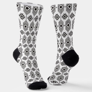 Black and white ethnic ikat geometric pattern socks