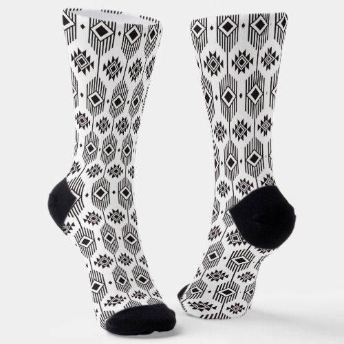 Black and white ethnic ikat geometric pattern socks