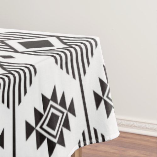 Black and white ethnic ikat geometric pattern tablecloth