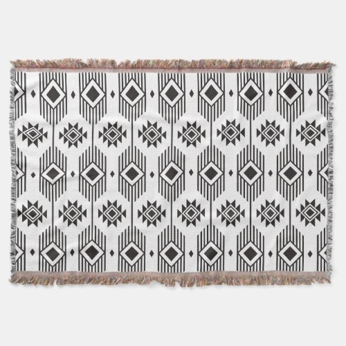 Black and white ethnic ikat geometric pattern throw blanket