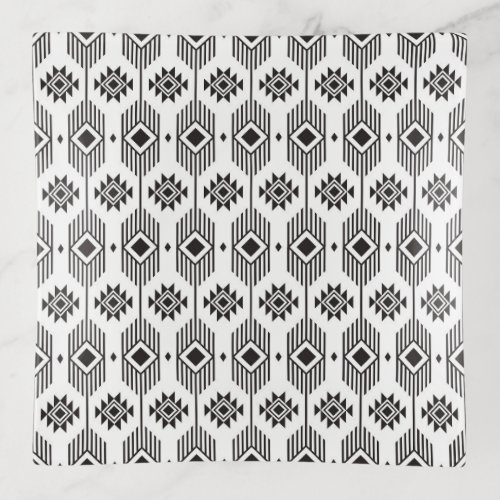 Black and white ethnic ikat geometric pattern trinket tray