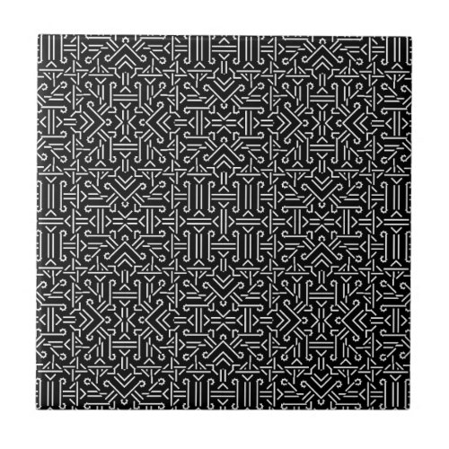 Black and White Ethnic Sharp Geometric Tile