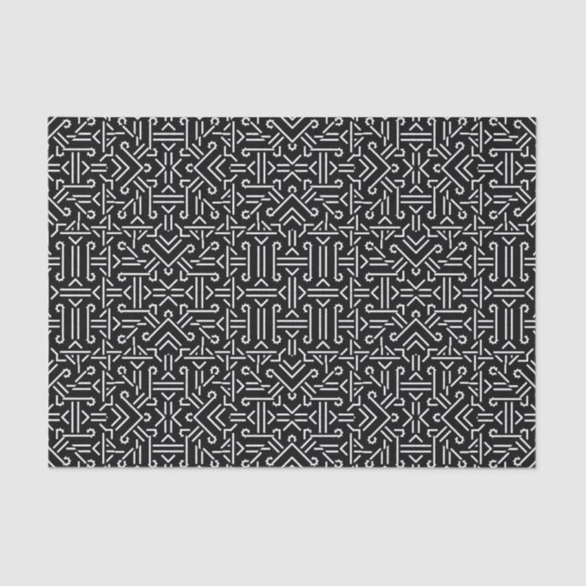 Black and White Ethnic Sharp Geometric Tissue Paper (Front)
