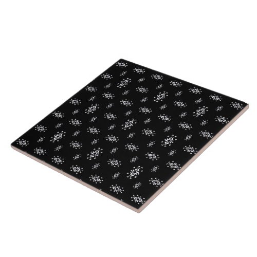 Black and White Ethnic Symbols Motif Pattern Ceramic Tile