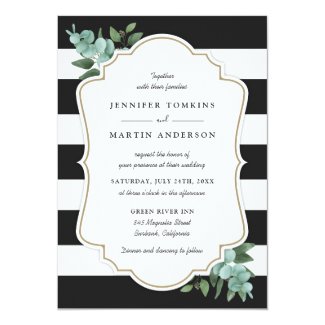 Black and White Eucalyptus Wedding Invitations