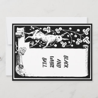 Black and white event rabbit with scroll paper pla invitation