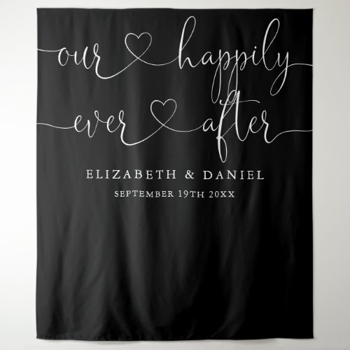 Black And White Ever After Heart Script Wedding Tapestry