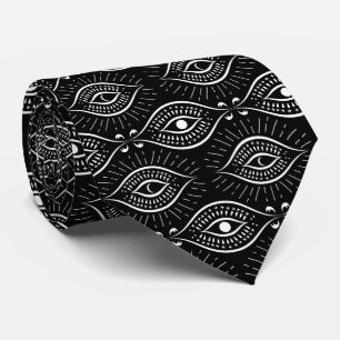 Black and white evil eye pattern neck tie