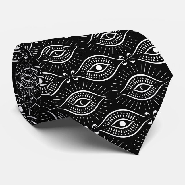 Black and white evil eye pattern neck tie (Rolled)