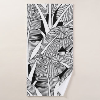 Black and white exotic plant and palm tree botanic bath towel