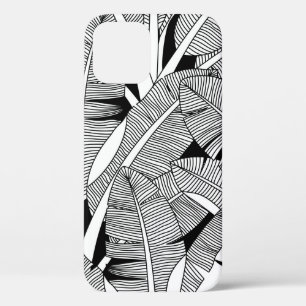 Black and white exotic plant and palm tree botanic iPhone 12 case