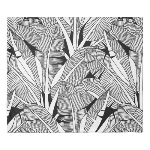 Black and white exotic plant and palm tree botanic duvet cover